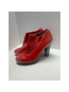 Miz Mooz Red Leather Diagonal Zip Platform Block Heel Ankle Boots Womens 7.5